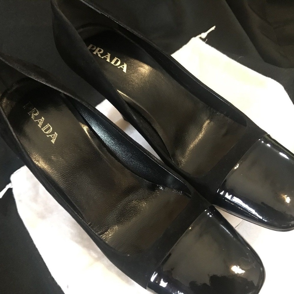 PRADA~ Suede & Patent Leather Heels~Size 39/8.5 with Silver Hardware~ - Picture 3 of 7